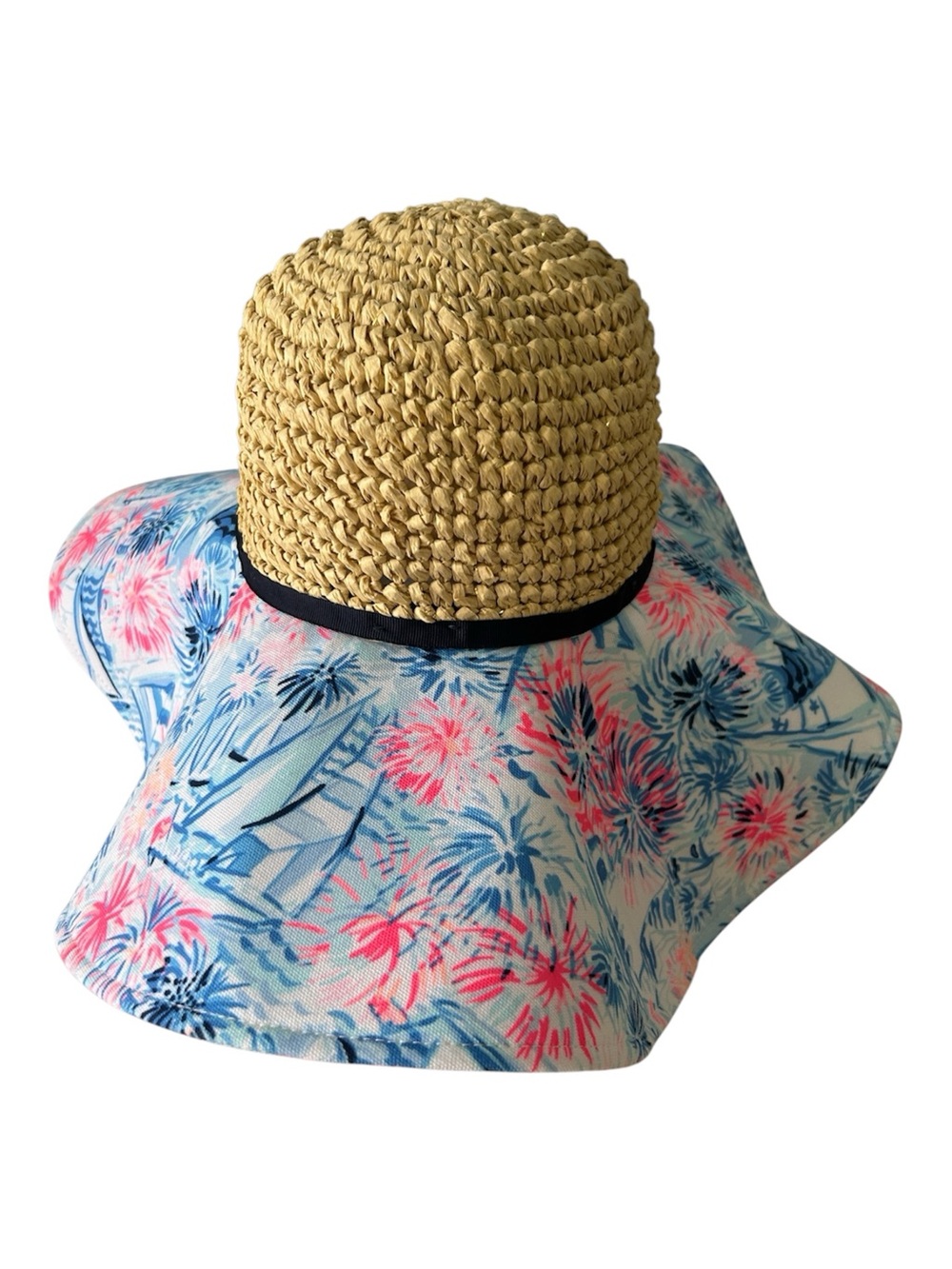Lilly Pulitzer Sea‎ To Shining Sea Floppy Straw Sun Beach Hat Blue Pink Sailboat